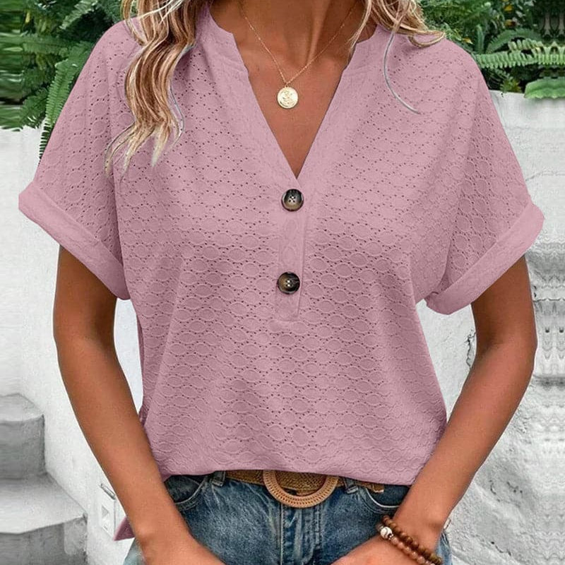 Blusa de mujer - Elegante escote en V - Tejido ligero y fluido - Mangas largas - Corte holgado