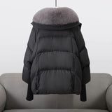 Chaqueta acolchada para mujer – Corte oversize – Cuello de piel sintética – Puños acanalados