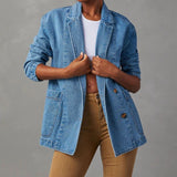 Chaqueta vaquera para mujer – Corte relajado – Cuello blazer – Cierre con botones