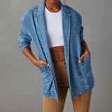Chaqueta vaquera para mujer – Corte relajado – Cuello blazer – Cierre con botones
