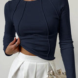 Top de manga larga acanalado moderno, elegante, cómodo y sofisticado para mujer.