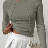 Top de manga larga acanalado moderno, elegante, cómodo y sofisticado para mujer.