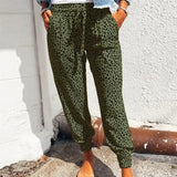 Pantalones anchos para mujer - Tejido ligero - Estampado de leopardo - Cintura elástica - Comodidad informal