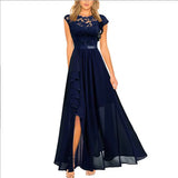 Vestido de noche para mujer: elegante encaje, cintura ajustada y falda larga con abertura.