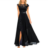 Vestido de noche para mujer: elegante encaje, cintura ajustada y falda larga con abertura.