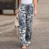 Pantalones de mujer – Corte relajado – Algodón ligero – Cintura elástica con cordón ajustable – Estampado botánico
