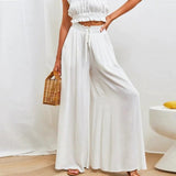 Pantalón largo de mujer - Cintura elástica con cordón - Corte relajado - Tejido ligero y fluido