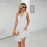 Vestido sin mangas para mujer - Cuello en V con detalles elegantes - Cintura ajustada - Falda asimétrica fluida