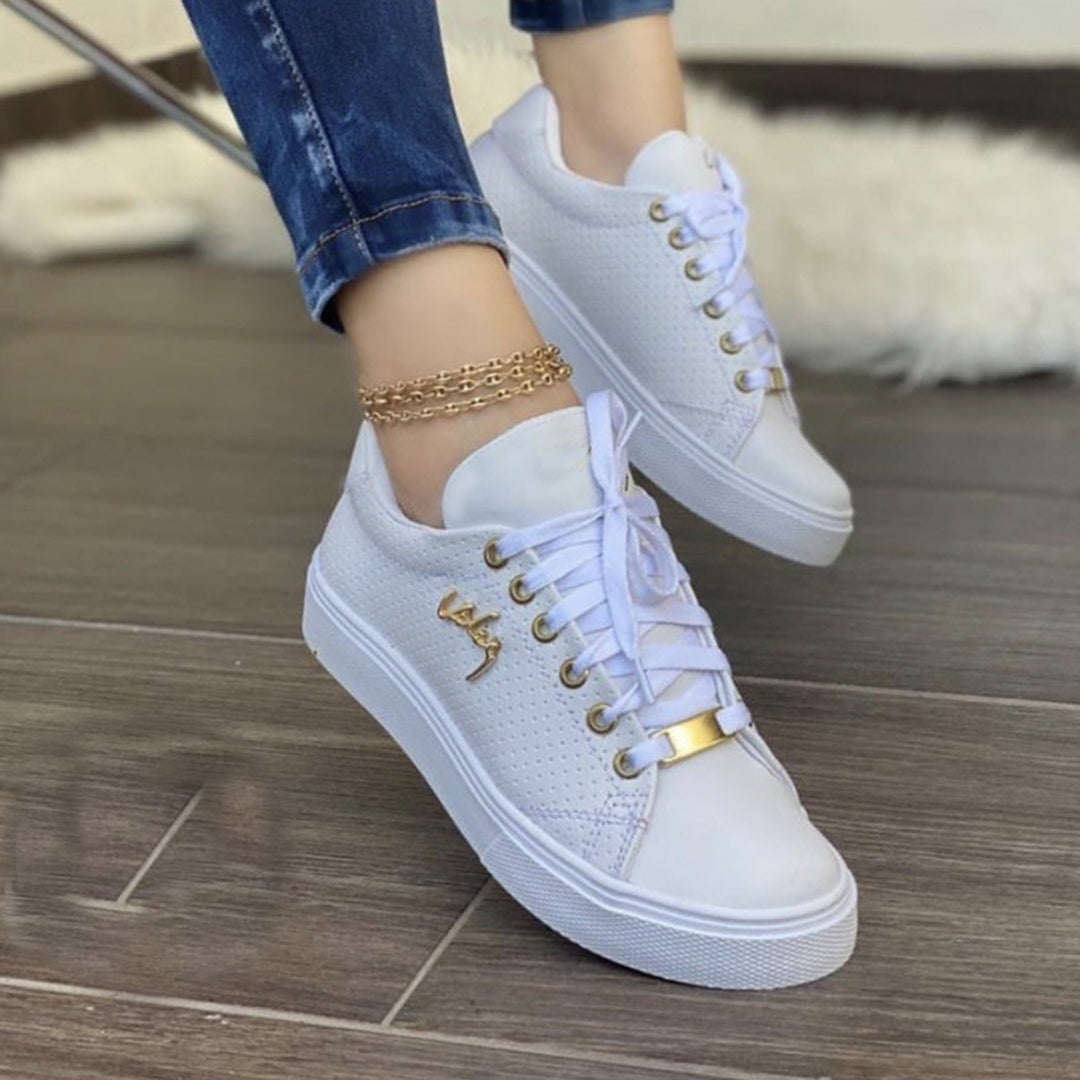 Zapatillas deportivas para mujer - Piel sintética transpirable - Suela cómoda antideslizante - Cordones ajustables