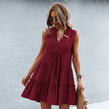 Vestido sin mangas para mujer - Corte acampanado - Volantes de moda - Cuello en V fluido