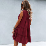 Vestido sin mangas para mujer - Corte acampanado - Volantes de moda - Cuello en V fluido