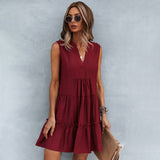 Vestido sin mangas para mujer - Corte acampanado - Volantes de moda - Cuello en V fluido