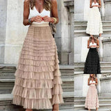 Falda midi elegante para mujer - Plisada con volantes de encaje vaporosos