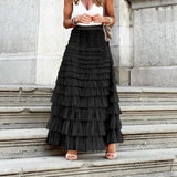 Falda midi elegante para mujer - Plisada con volantes de encaje vaporosos