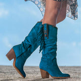 Botas de mujer - Ante - Largo hasta media pantorrilla - Flecos - Tacón de bloque apilado