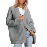 Cárdigan de mujer – Corte oversize – Punto acanalado – Cuello en pico – Abotonado – Manga larga