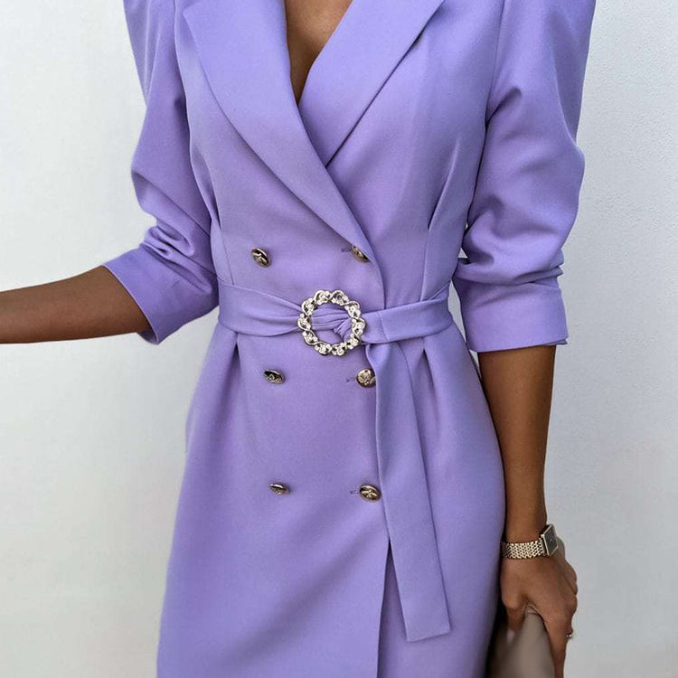 Vestido blazer de mujer – Corte entallado – Hombreras – Cruzado – Cinturón con hebilla
