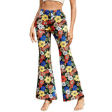 Pantalones acampanados para mujer - Cintura alta - Estampado floral - Ajuste cómodo