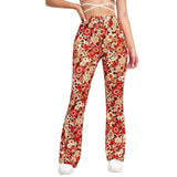Pantalones acampanados para mujer - Cintura alta - Estampado floral - Ajuste cómodo