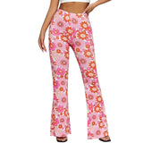 Pantalones acampanados para mujer - Cintura alta - Estampado floral - Ajuste cómodo