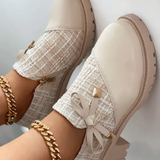 Zapatos de tacón grueso para mujer – Parte superior texturizada – Altura del tobillo – Lazo decorativo