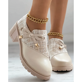 Zapatos de tacón grueso para mujer – Parte superior texturizada – Altura del tobillo – Lazo decorativo