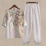 Conjunto de mujer – Corte holgado – Tejido transpirable – Top mariposa y pantalón ancho