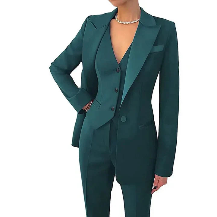 Traje de pantalón de mujer – Corte entallado – 3 piezas con chaleco – Lana estructurada