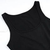 Vestido midi trapecio sin mangas con cuello redondo, corte en A, ideal para verano, fiestas casuales en la playa o discotecas.