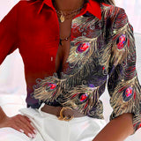 Blusa de mujer – Tejido de lujo – Corte entallado – Motivo de plumas con pedrería – Botones delanteros