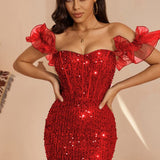 Elegante mini vestido de noche con lentejuelas