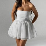 Vestido corto de mujer - Sin tirantes - Acampanado y brillante - Elegante para la noche