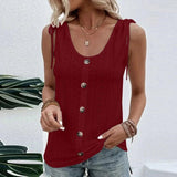 Blusa sin mangas para mujer - Cuello redondo abotonado - Tejido texturizado elegante - Lazos en los hombros