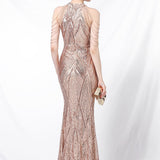 Vestido de noche largo sirena con lentejuelas y espalda abierta