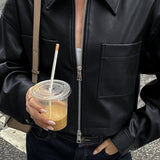 Chaqueta de cuero mate corta y holgada