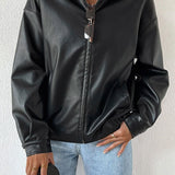 Chaqueta de piel sintética de color liso