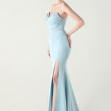 Vestido de noche plisado sin tirantes con escote corazón