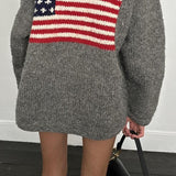 Sudadera con capucha de punto con cremallera y estampado de bandera elegante