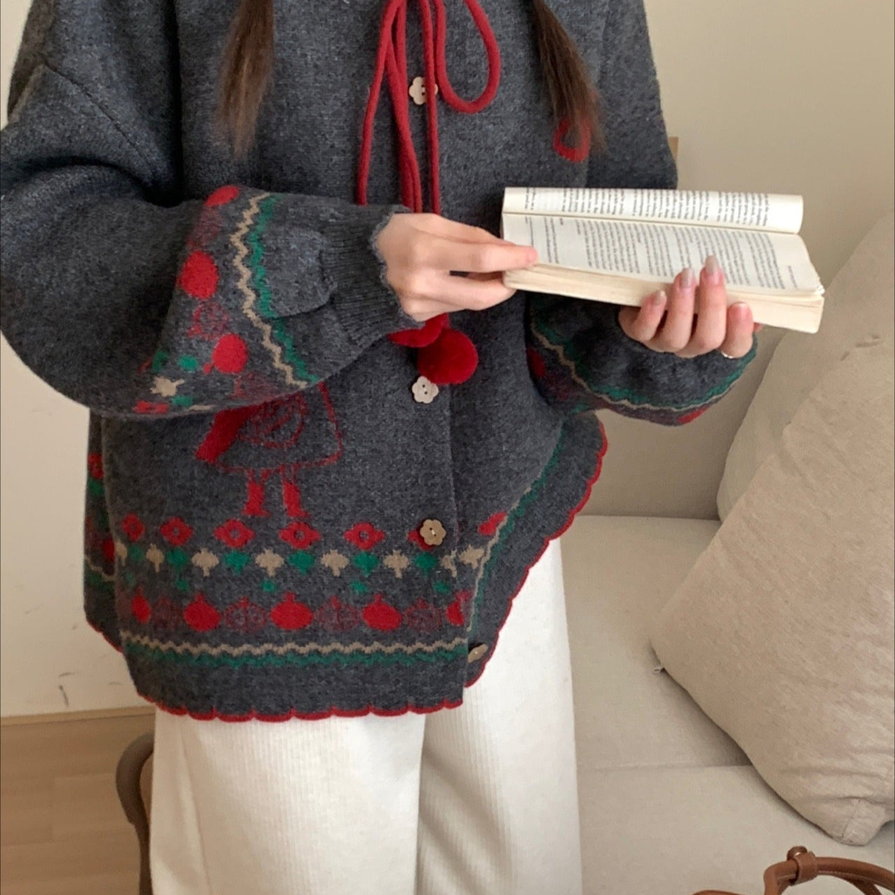 Chaleco oversize con pompones
