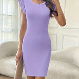 Vestido de mujer - Corte ajustado - Mangas con volantes - Cuello redondo elegante