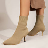 Botines de mujer - Tacón de aguja - Punta puntiaguda - Tejido elástico cómodo