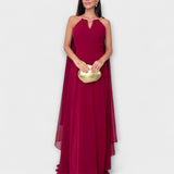 Mabel - Elegantes vestido maxi con capa y alto slit