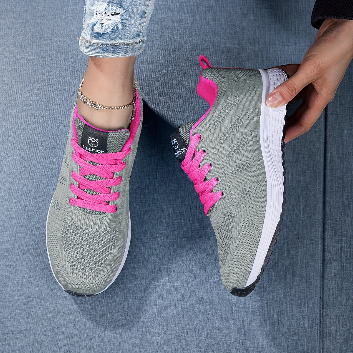 Zapatillas deportivas para mujer – Tejido de punto suave – Transpirables – Ligeras – Cordones de corte bajo