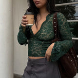 Blusa vintage de manga larga en encaje transparente