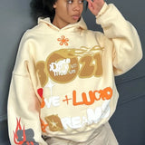 Sudadera con capucha de gran tamaño con estampado de letras abullonadas