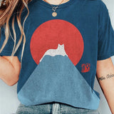 Camiseta de mujer - Cuello redondo - Manga corta - Corte holgado - Estampado gráfico de gato