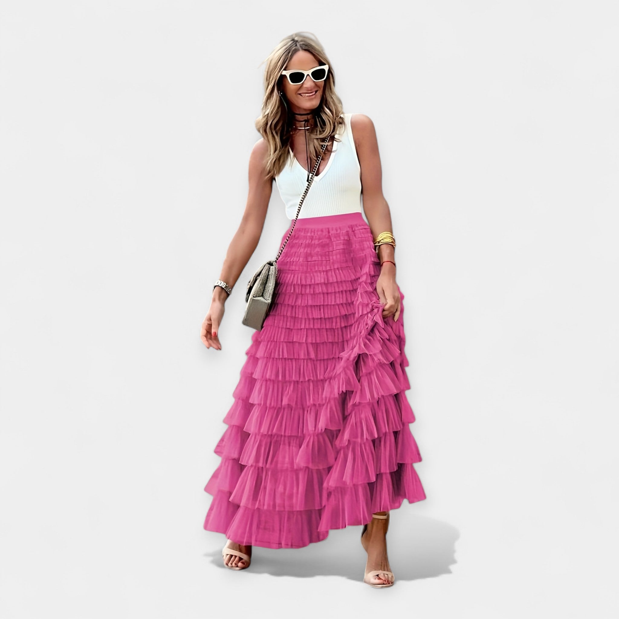 Valerie - Falda Boho con Borde de Satén de Malla