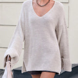 Blusa vintage de punto partido con cuello en V