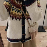 Cárdigan de punto Fair Isle con cuello redondo y botones de cuerno, cuello redondo
