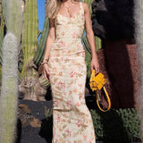 Vestido largo sexy con escote pronunciado y abertura, estampado floral, camiseta sin mangas